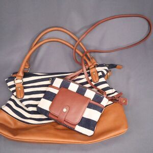 Maurice Cross Body Wallet Carry-on Purse Bag set of 2 Totes Navy/White Striped